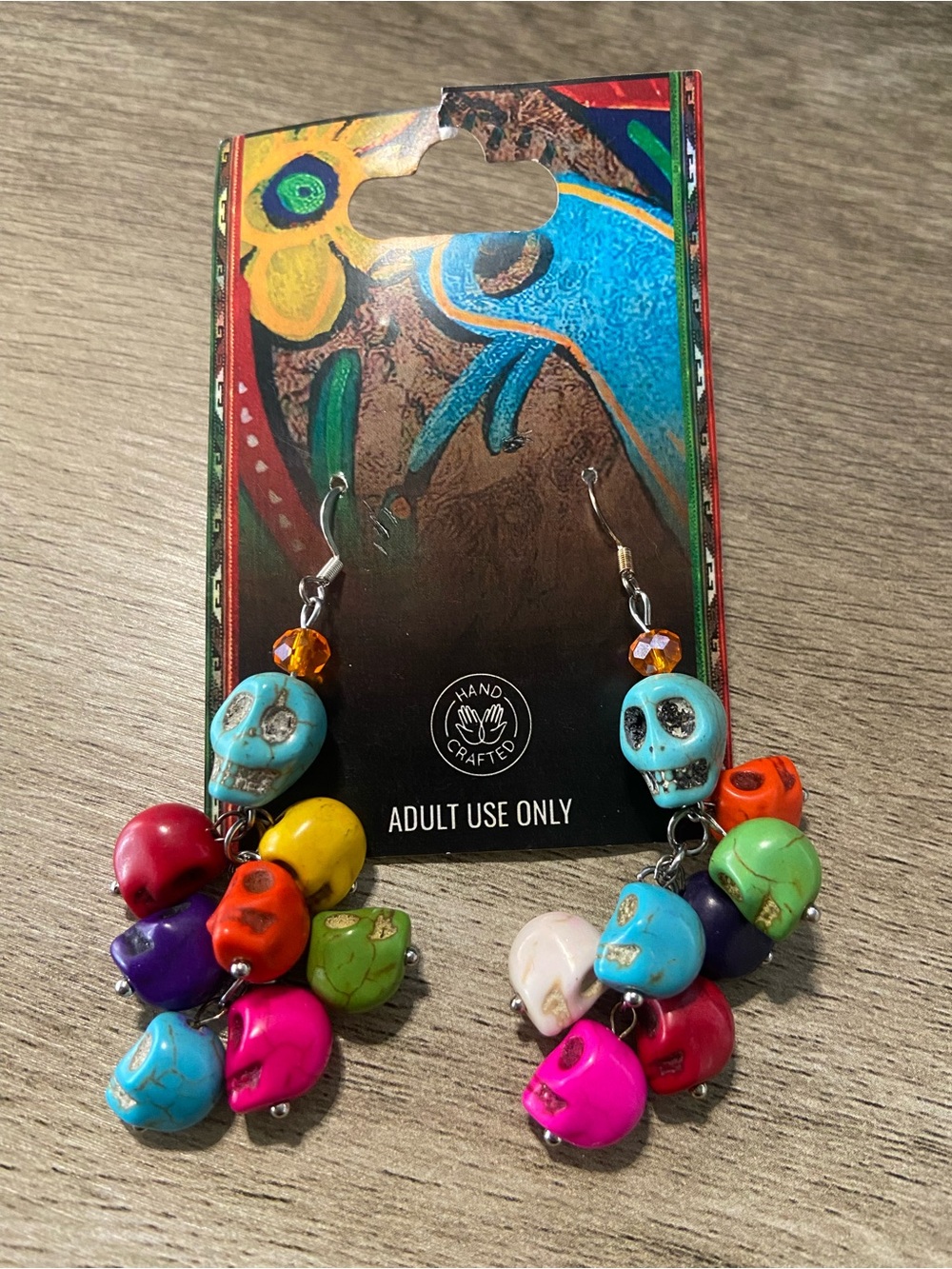 Handcrafted Multicolor Skull Dangle Earrings - Dia de Muertos